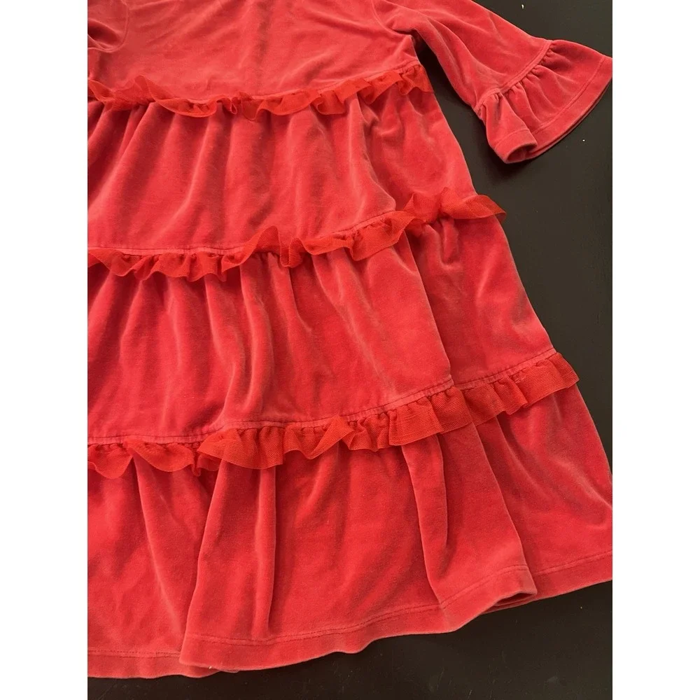 Hanna Andersson Red Velvet Ruffle Holiday Dress Sz 120 6/7 Bell Sleeve Christmas